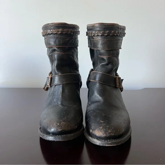 Freebird by Steven - Distressed Tahoe Harness Moto Heeled Boot Brown/Black Sz 8